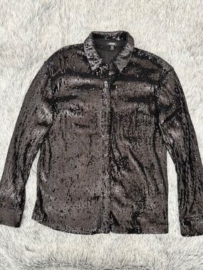 Express Long-Sleeve Black Sequin Portofino Shirt Size XS NWOT